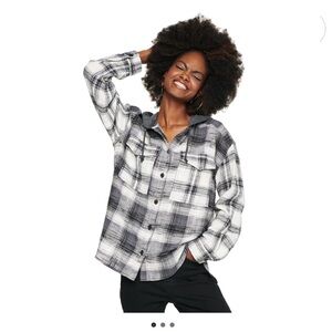 SO Black and White Plaid Shirt with Hood